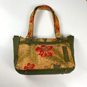 Cork citybag handbag shoulder crossbody bag floral print green pink